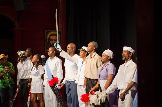 The cast and crew of Winston Farrell's 'The House of Landship' receive a rousing standing ovation following a performance in Barbados. (Google Images)