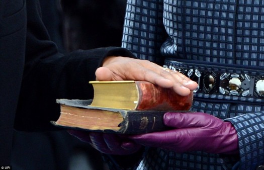 The United States' first black president Barack Obama was sworn into his second term of office using civil rights icon Dr. Martin Luther King's Bible.  (Photo Credit: Google Images)