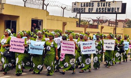 Women protest in Lagos over the missing girls abducted by Islamist rebels Boko Haram.  (Photo Credit: Google Images)