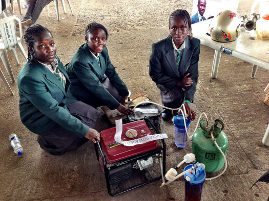 Three of the Nigerian girls with their invention. (Photo Credit: Makerfaireafrica.com)