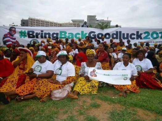 President Goodluck's supporters with hashtag on banner. (Photo Credit: Google Images)