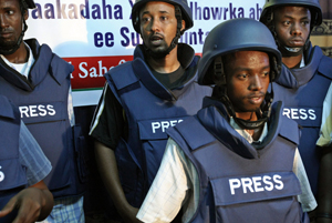 Somali journalists in body armor. (Google Images)